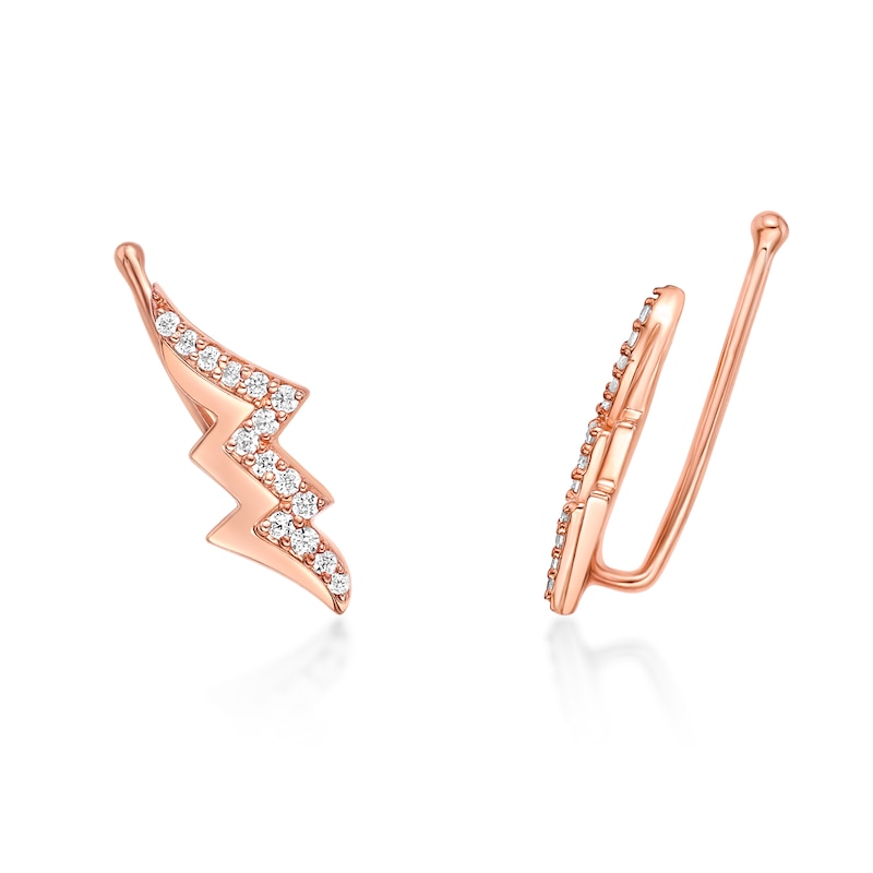 Main Image 2 of 1/6 CT. T.W. Diamond Lightning Bolt Crawler Earrings in Sterling Silver with 18K Rose Gold Plate