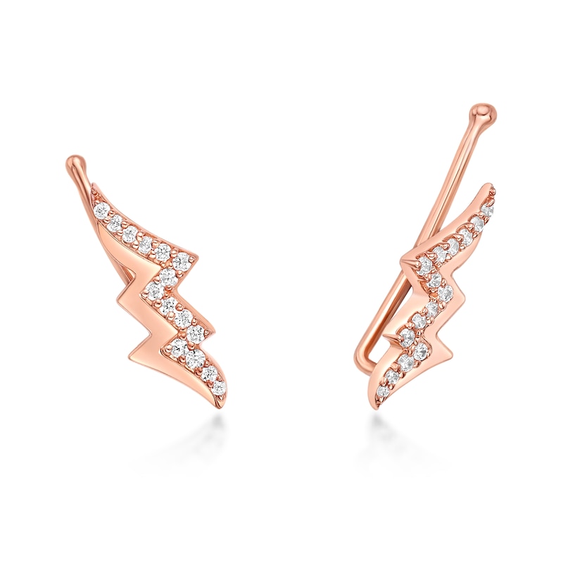 Main Image 3 of 1/6 CT. T.W. Diamond Lightning Bolt Crawler Earrings in Sterling Silver with 18K Rose Gold Plate