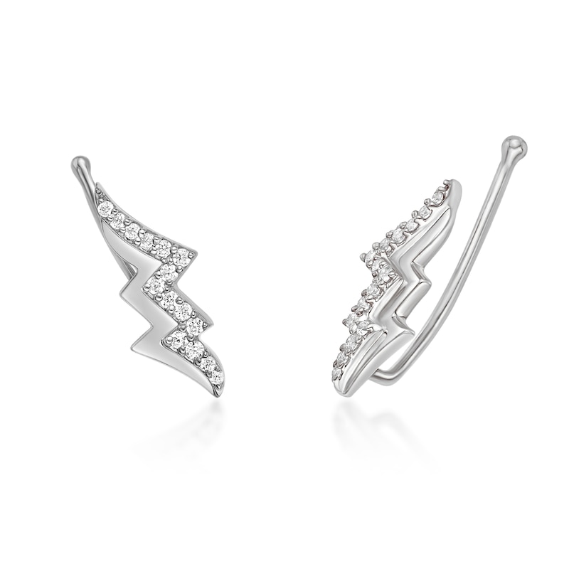Main Image 1 of 1/6 CT. T.W. Diamond Lightning Bolt Crawler Earrings in Sterling Silver