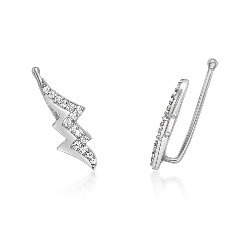 Main Image 2 of 1/6 CT. T.W. Diamond Lightning Bolt Crawler Earrings in Sterling Silver