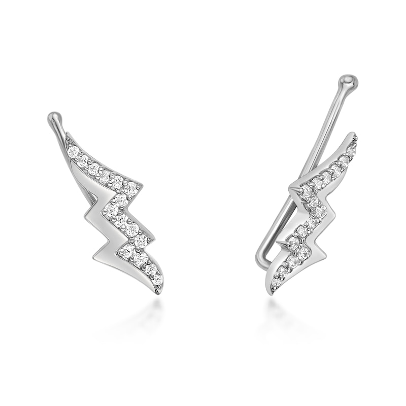 Main Image 3 of 1/6 CT. T.W. Diamond Lightning Bolt Crawler Earrings in Sterling Silver