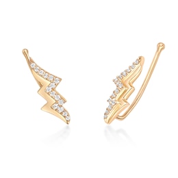 1/6 CT. T.W. Diamond Lightning Bolt Crawler Earrings in Sterling Silver with 18K Gold Plate