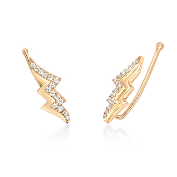 1/6 CT. T.w. Diamond Lightning Bolt Crawler Earrings in Sterling Silver with 18K Gold Plate