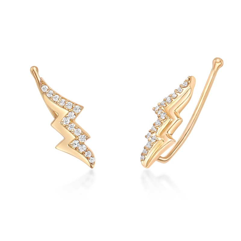 Main Image 1 of 1/6 CT. T.W. Diamond Lightning Bolt Crawler Earrings in Sterling Silver with 18K Gold Plate