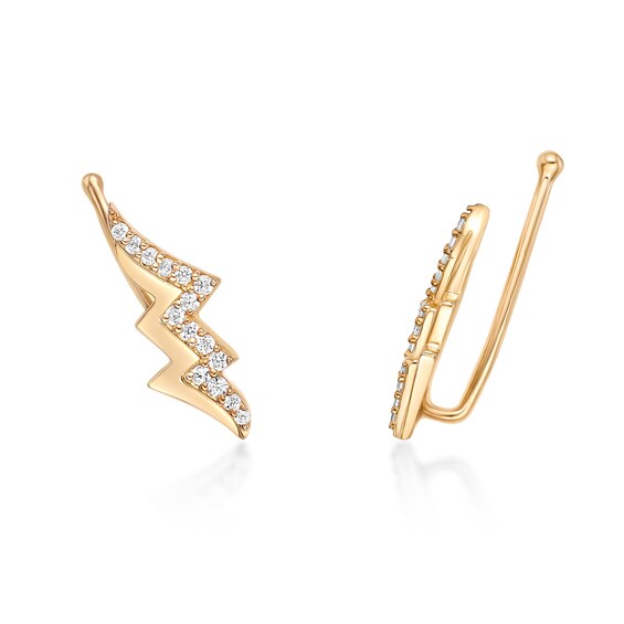 1/6 CT. T.w. Diamond Lightning Bolt Crawler Earrings in Sterling Silver with 18K Gold Plate