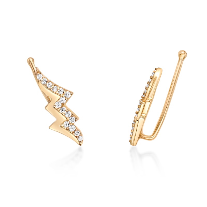 Main Image 2 of 1/6 CT. T.W. Diamond Lightning Bolt Crawler Earrings in Sterling Silver with 18K Gold Plate