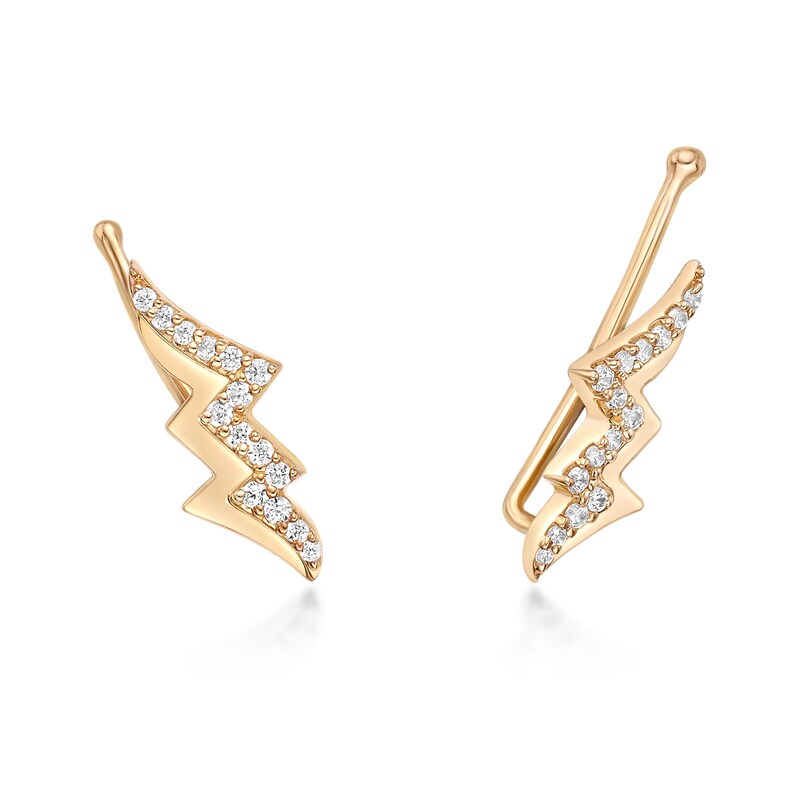 Main Image 3 of 1/6 CT. T.W. Diamond Lightning Bolt Crawler Earrings in Sterling Silver with 18K Gold Plate
