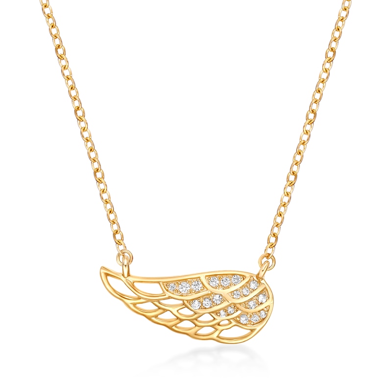Main Image 1 of 1/15 CT. T.W. Diamond Sideways Angel Wing Necklace in Sterling Silver with 18K Gold Plate