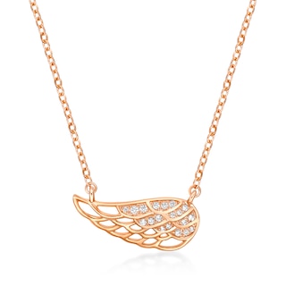 1/15 CT. T.W. Diamond Sideways Angel Wing Necklace in Sterling Silver with 18K Rose Gold Plate
