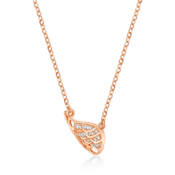 1/15 CT. T.w. Diamond Sideways Angel Wing Necklace in Sterling Silver with 18K Rose Gold Plate