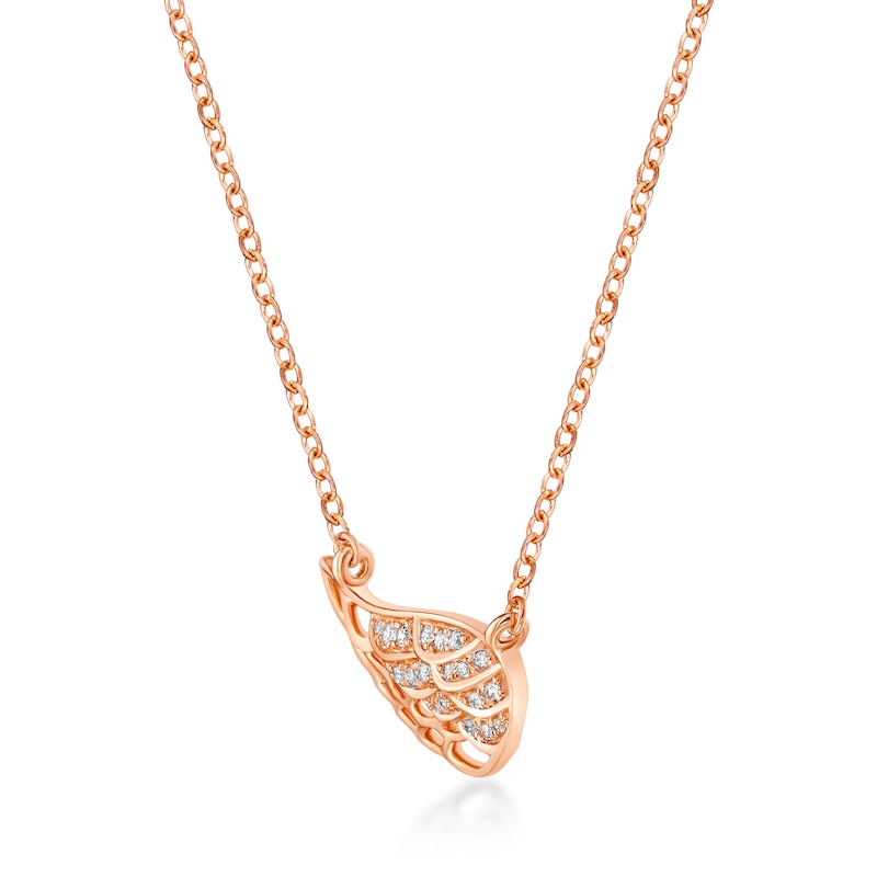 Main Image 2 of 1/15 CT. T.W. Diamond Sideways Angel Wing Necklace in Sterling Silver with 18K Rose Gold Plate