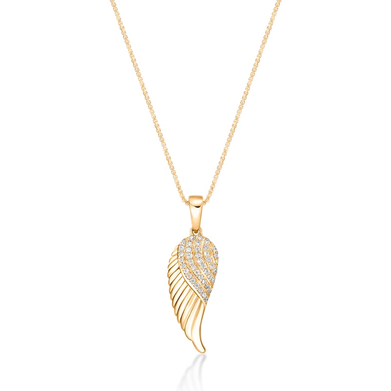 Main Image 1 of 1/10 CT. T.W. Diamond Single Angel Wing Pendant in Sterling Silver with 18K Gold Plate