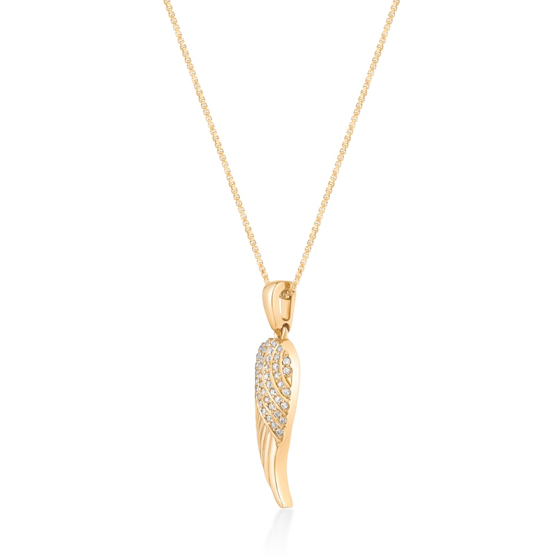 Main Image 2 of 1/10 CT. T.W. Diamond Single Angel Wing Pendant in Sterling Silver with 18K Gold Plate