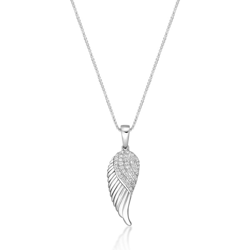 1/10 CT. T.W. Diamond Single Angel Wing Pendant in Sterling Silver