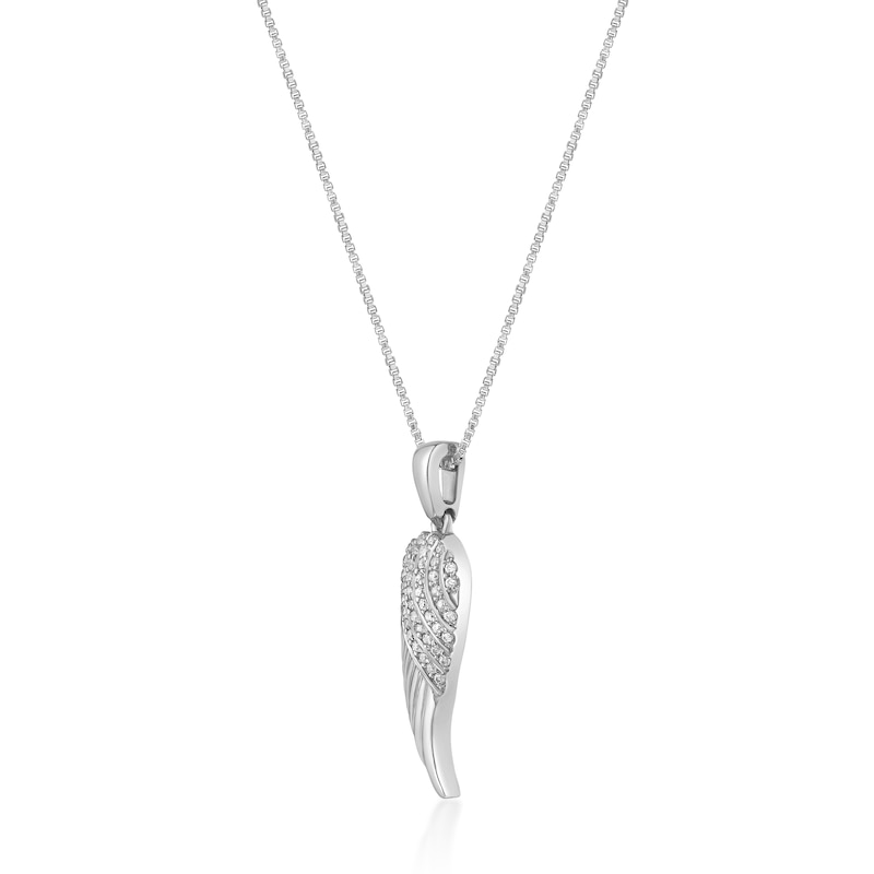Main Image 2 of 1/10 CT. T.W. Diamond Single Angel Wing Pendant in Sterling Silver