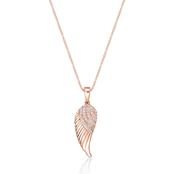 1/10 CT. T.w. Diamond Single Angel Wing Pendant in Sterling Silver with 18K Rose Gold Plate