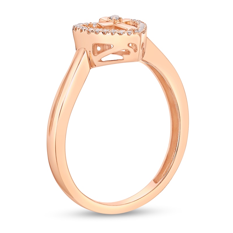 Main Image 2 of 1/15 CT. T.W. Diamond Heart with Cross Bypass Ring in Sterling Silver with 18K Rose Gold Plate