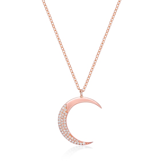 1/6 CT. T.w. Diamond Crescent Moon Pendant in Sterling Silver with 18K Rose Gold Plate