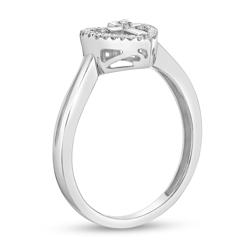 Main Image 2 of 1/15 CT. T.W. Diamond Heart with Cross Bypass Ring in Sterling Silver