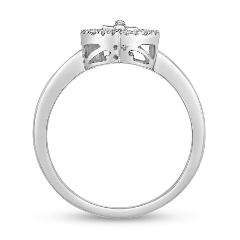 Main Image 3 of 1/15 CT. T.W. Diamond Heart with Cross Bypass Ring in Sterling Silver
