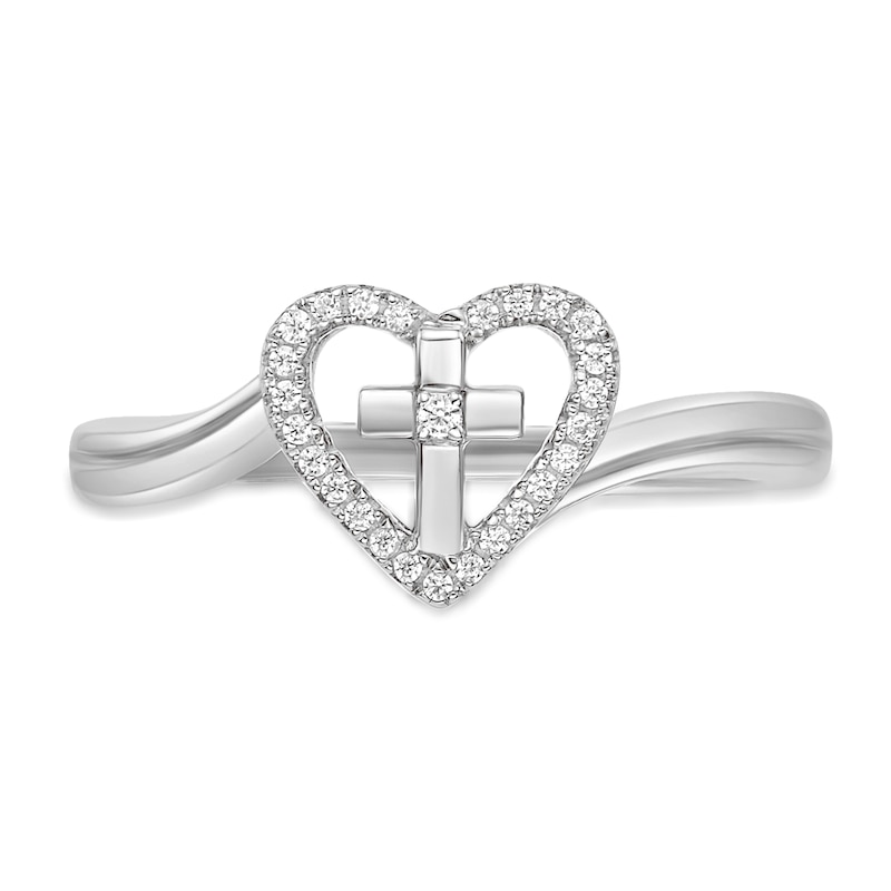 Main Image 4 of 1/15 CT. T.W. Diamond Heart with Cross Bypass Ring in Sterling Silver