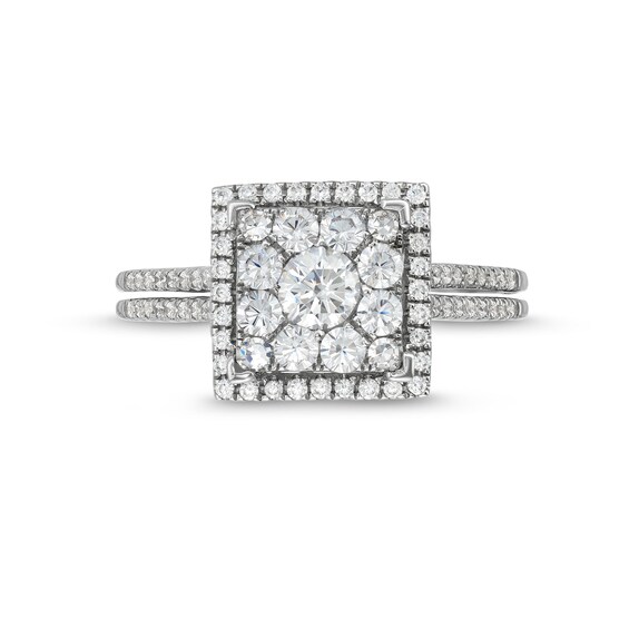 7/8 CT. T.w. Princess Multi-Diamond Square Frame Split Shank Engagement Ring in 14K White Gold