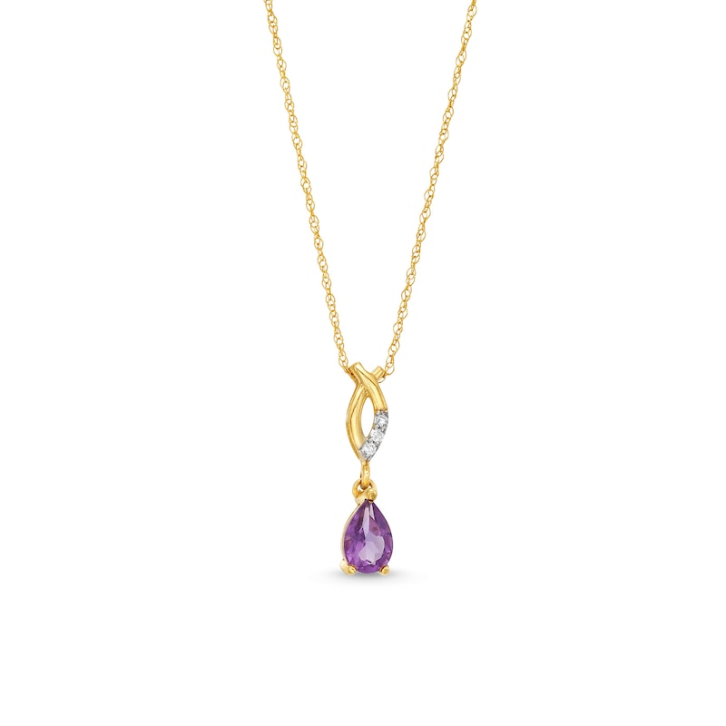 Pear-Shaped Amethyst and Diamond Accent Ichthus Dangle Pendant in 10K Gold