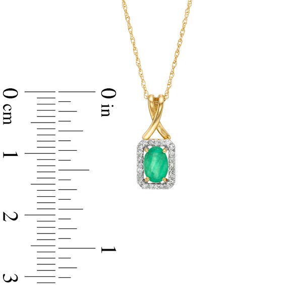 Oval Emerald and 1/15 CT. T.w. Diamond Rectangle Frame Pendant in 10K Gold