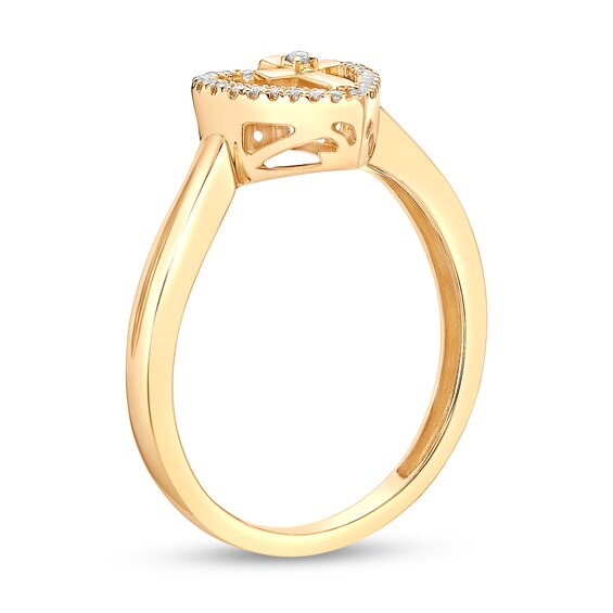 1/15 CT. T.w. Diamond Heart with Cross Bypass Ring in Sterling Silver with 18K Gold Plate