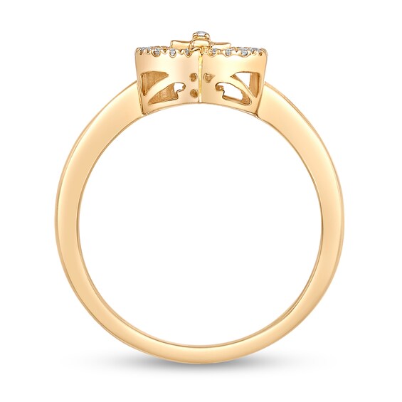 1/15 CT. T.w. Diamond Heart with Cross Bypass Ring in Sterling Silver with 18K Gold Plate