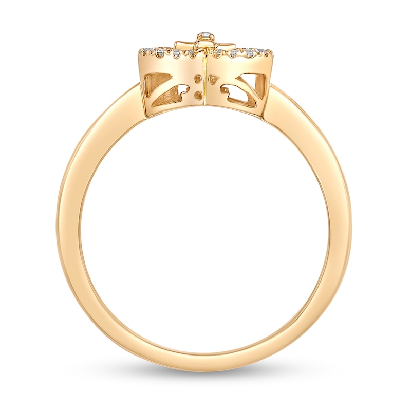 Main Image 3 of 1/15 CT. T.W. Diamond Heart with Cross Bypass Ring in Sterling Silver with 18K Gold Plate