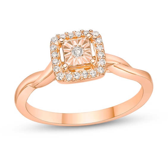 1/8 CT. T.w. Diamond Cushion Frame Twist Shank Ring in Sterling Silver with 18K Rose Gold Plate