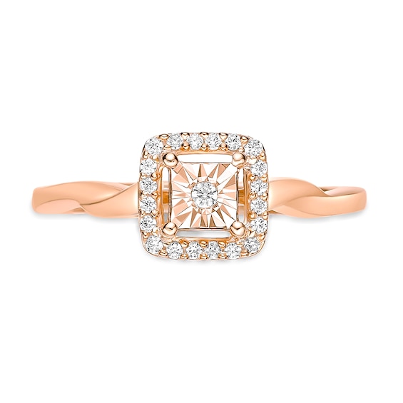 1/8 CT. T.w. Diamond Cushion Frame Twist Shank Ring Sterling Silver with 18K Rose Gold Plate