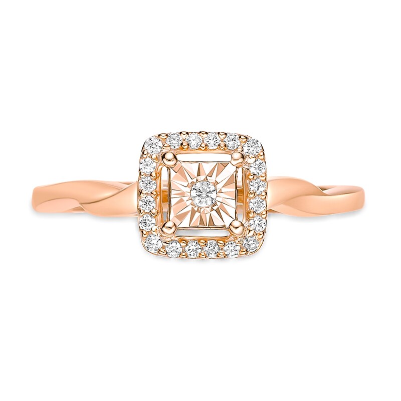 1/8 CT. T.W. Diamond Cushion Frame Twist Shank Ring in Sterling Silver with 18K Rose Gold Plate