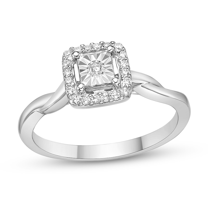 1/8 CT. T.W. Diamond Cushion Frame Twist Shank Ring in Sterling Silver