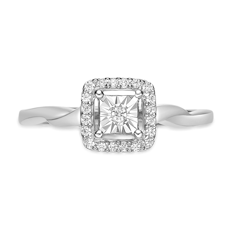 1/8 CT. T.W. Diamond Cushion Frame Twist Shank Ring in Sterling Silver