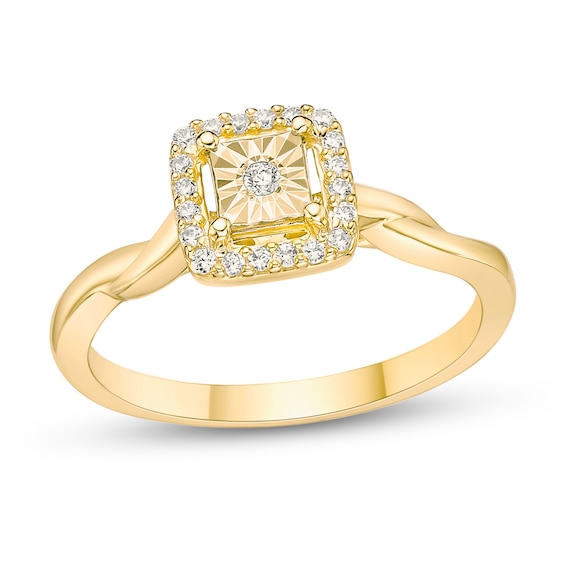 1/8 CT. T.w. Diamond Cushion Frame Twist Shank Ring in Sterling Silver with 18K Gold Plate