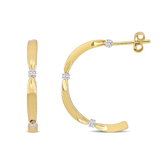 Eternally Bonded 1/8 CT. T.w. Diamond Collar Tie Half Hoop Earrings in 14K Gold