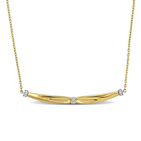 Eternally Bonded 1/20 CT. T.w. Diamond Collar Tie Sideways Bar Necklace in 14K Gold - 16"