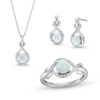 Thumbnail Image 1 of Lab-Created Opal and White Lab-Created Sapphire Infinity Ribbon Pendant, Ring and Drop Earrings Set in Sterling Silver