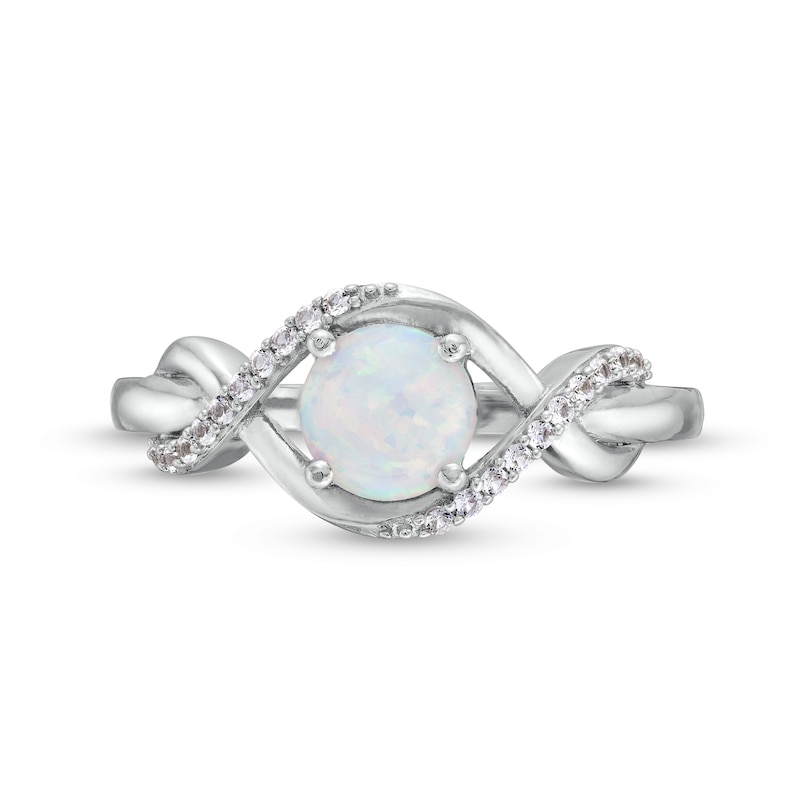 Lab-Created Opal and White Lab-Created Sapphire Infinity Ribbon Pendant, Ring and Drop Earrings Set in Sterling Silver