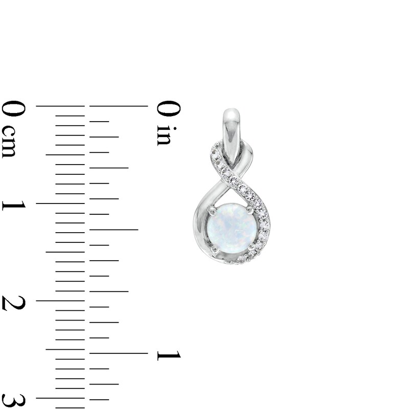 Main Image 6 of Lab-Created Opal and White Lab-Created Sapphire Infinity Ribbon Pendant, Ring and Drop Earrings Set in Sterling Silver