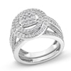 Thumbnail Image 1 of 1 CT. T.W. Cushion Multi-Diamond Triple Row Split Shank Bridal Set in 10K White Gold