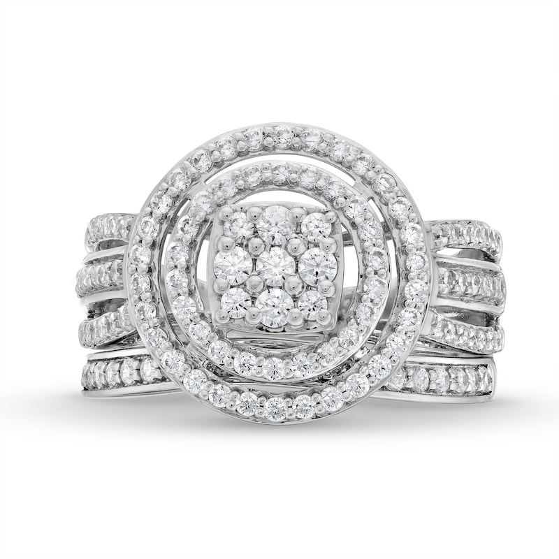 Main Image 3 of 1 CT. T.W. Cushion Multi-Diamond Triple Row Split Shank Bridal Set in 10K White Gold