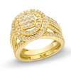 Thumbnail Image 1 of 1 CT. T.W. Cushion Multi-Diamond Triple Row Split Shank Bridal Set in 10K Gold