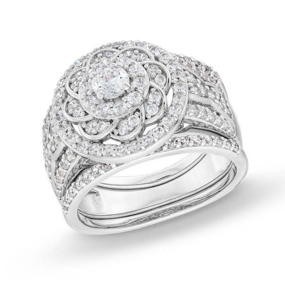 1-1/2 CT. T.w. Diamond Frame Celtic-Style Flower Bridal Set in 10K White Gold