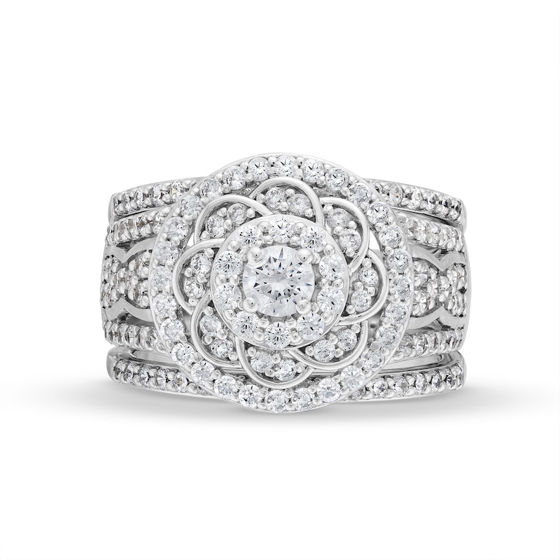 Main Image 3 of 1-1/2 CT. T.W. Diamond Frame Celtic-Style Flower Bridal Set in 10K White Gold