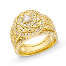 1-1/2 CT. T.W. Diamond Frame Celtic-Style Flower Bridal Set in 10K Gold