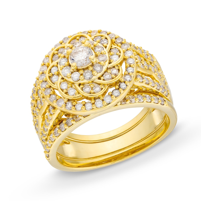 Main Image 1 of 1-1/2 CT. T.W. Diamond Frame Celtic-Style Flower Bridal Set in 10K Gold