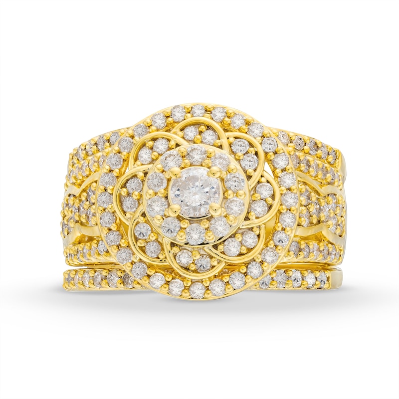 Main Image 3 of 1-1/2 CT. T.W. Diamond Frame Celtic-Style Flower Bridal Set in 10K Gold